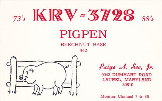 K R V - 3 7 2 8 Pigpen Laurel Maryland Paige A See Jr