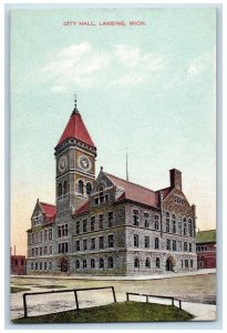 c1910 City Hall Exterior Building Street Road Lansing Michigan Vintage Postcard 