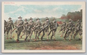 Military~Soldiers In Formation Marching Double Time~Vintage Postcard 