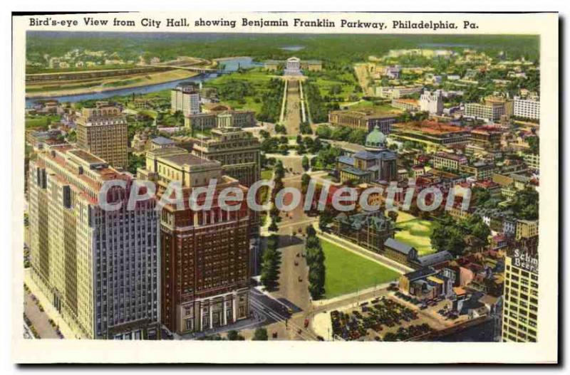 Modern Postcard Bird's Eye View from City Hall Showing Benjamin Franklin Park...