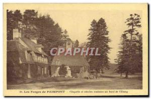 Old Postcard Paimpont Forges Old Chapel and houses along the lake