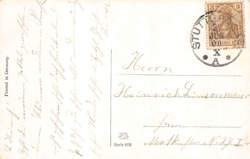 A203 Comic Humor 1908 Woman Spilling Milk Cat Duck Man Smoke Cigarette postcard