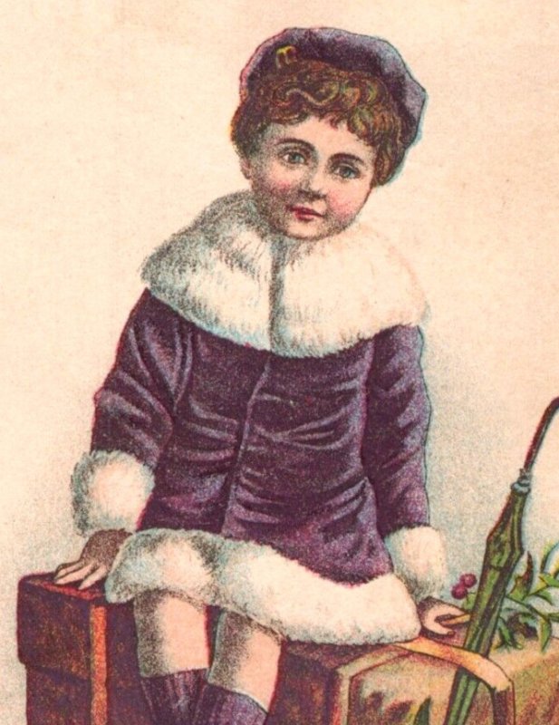 1880s F.C. Schottin Bookbinder Christmas Winter Cute Children Lot Of 2 F109
