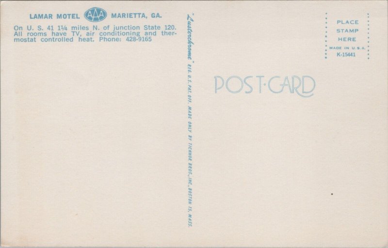 Lamar Motel Marietta Georgia Chrome Postcard C179