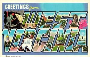 WV, West Virginia   LARGE LETTER Greetings    Curt Teich Chrome Postcard