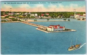 c1940s St. Petersburg, FL Million Dollar Pier Sunshine City Linen PC Aerial A293