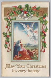 Christmas~Angels Appeared Unto Shepherds~Star Shone~Gold~Emb~Whitney Made~Vtg PC 