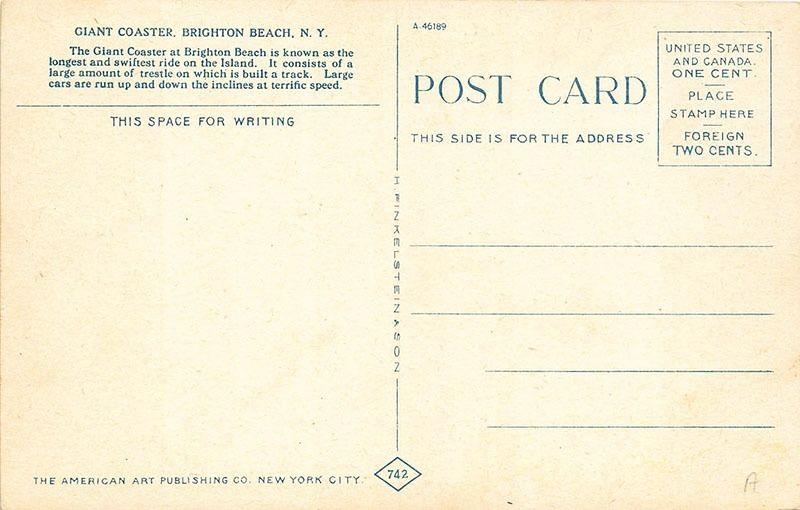 Brighton Beach NY Giant Roller Coaster Postcard