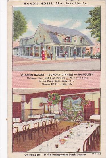 Haag's Hotel and Restaurant Interior Dining Room Shartlesville Pennsylvania 1...