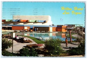 1977 Hilton Hotel & Restaurant Swimming Pool Guests Las Vegas Nevada NV Postcard