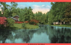 Vintage Postcard At Peace With The World Living Near The Lake Nature House Water