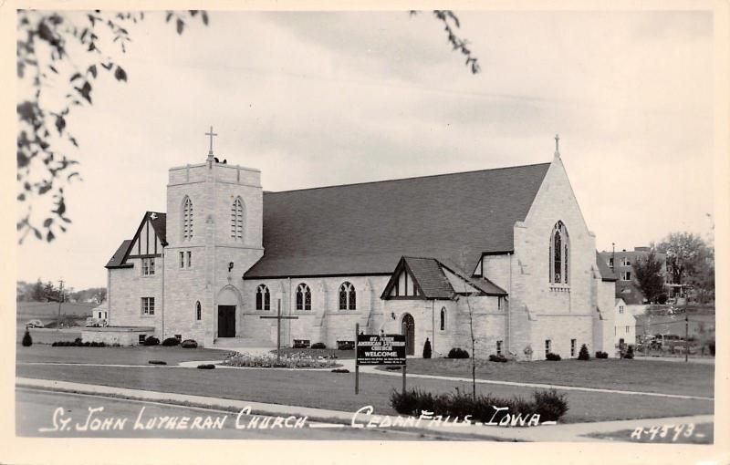 Cedar Falls Iowa~St John Lutheran Church~Real Photo Postcard c1950