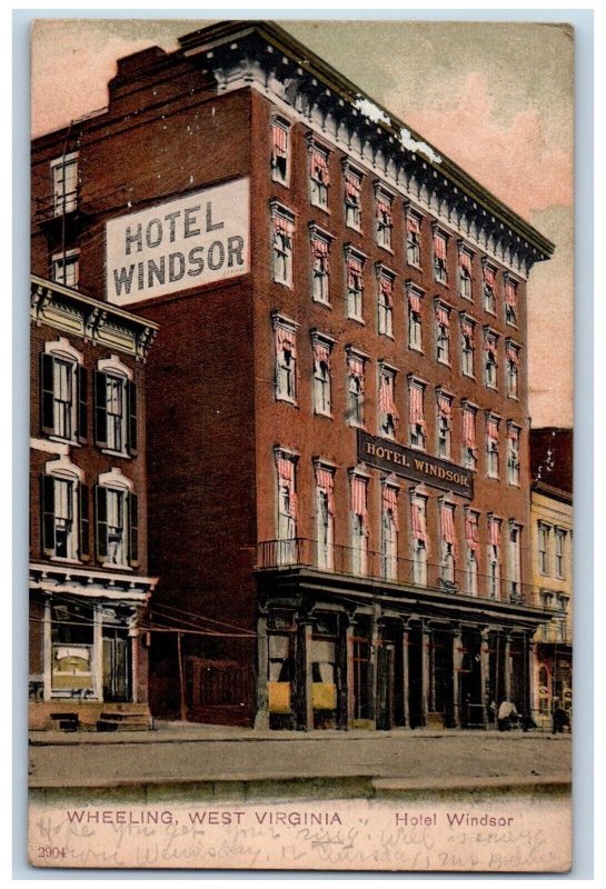 Wheeling West Virginia WV Postcard Hotel Windsor Building Street View 1908