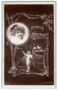 1909 Christmas Cupid Angel Ringing Bells RPPC Photo Paola Kansas KS Postcard