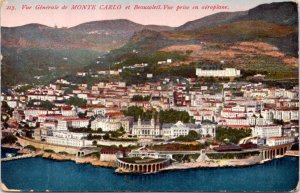 Postcar Monaco - Airplane view of Monte Carlo with Beausoleil