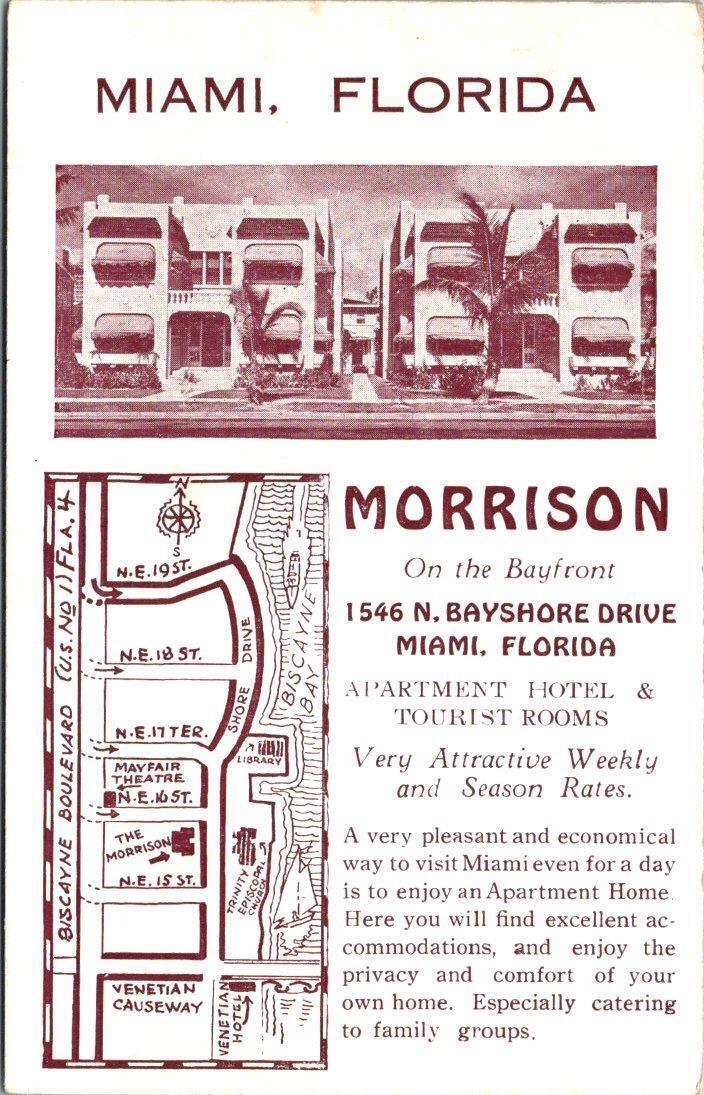 Morrison Bayfront Apartments Hotel Tourist Rooms Miami Florida MAP