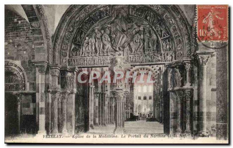 Postcard Old Vezelay Madeleine Church Narthex The portal and the nave
