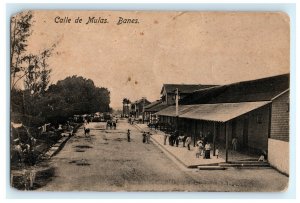 Early Calle DE Mulas Banes Street Scene Cuba Real Photo RPPC Postcard (E3)