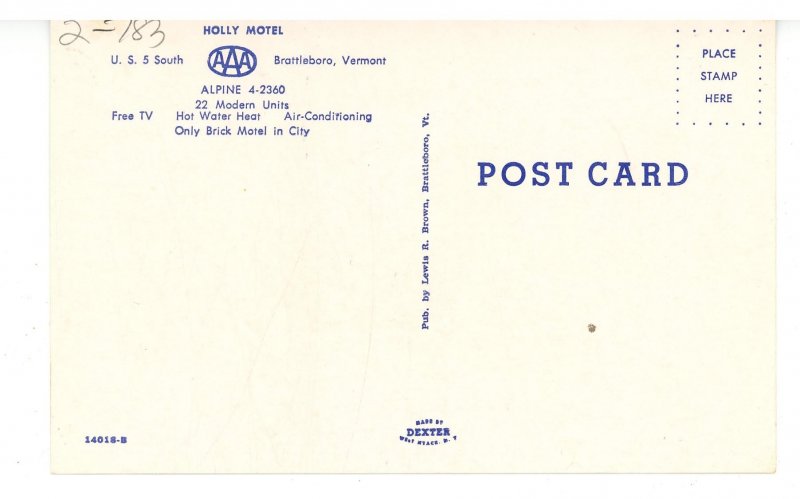VT - Brattleboro. Holly Motel