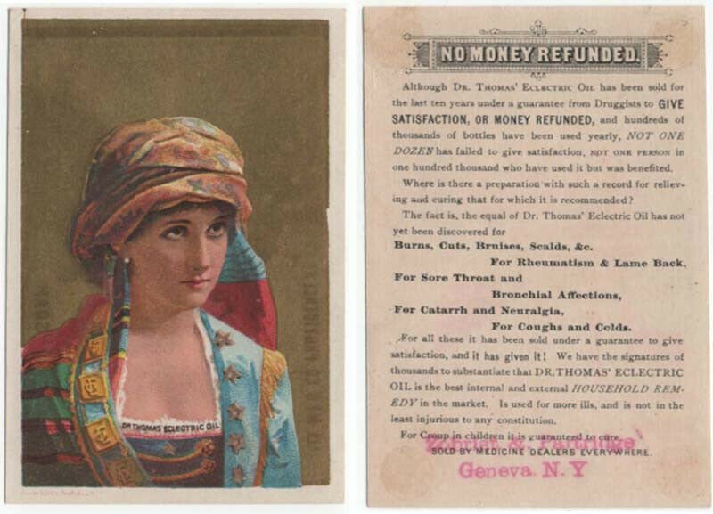 Vintage Dr. Thomas Electric Oil Trade Card, Woman Wearing Colorful Native Dress