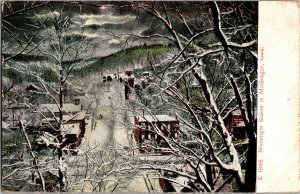 Snowy Moonlight Scene in McGregor IA c1907 Vintage Postcard G79