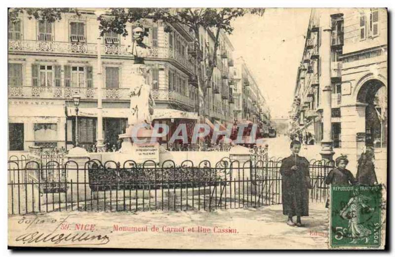 Old Postcard Nice Monument Carnot and Rue Cassim Children