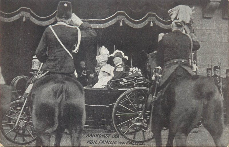 Netherlands royalty arrival of the royal family coach vintage postcard 