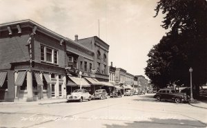 J74/ Lancaster Wisconsin RPPC Postcard c40-50s Street View Stores 132