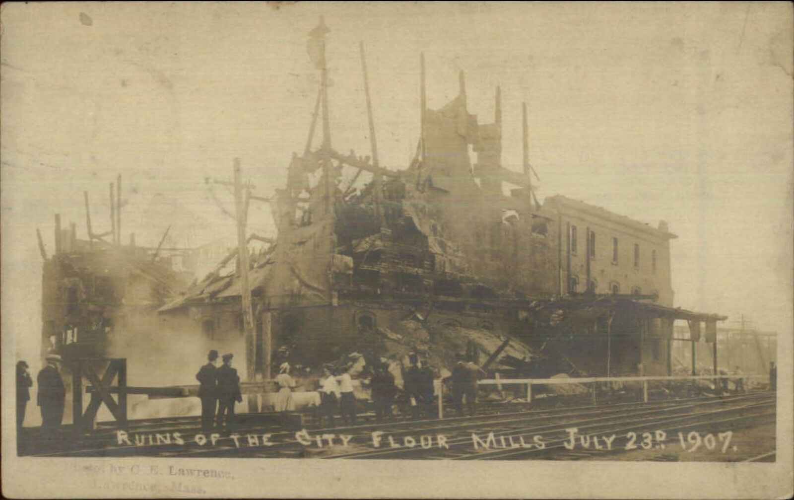 Lawrence MA City Flour Mills Fire Ruins 1907 Real Photo Postcard