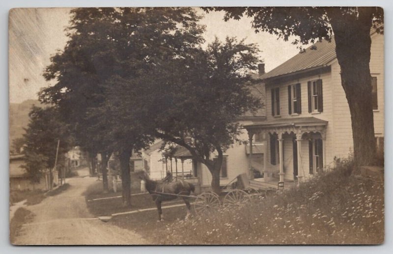 RPPC Horse And Buggy In Front Yard Porch Hammock c1905 Real Photo Postcard Q21