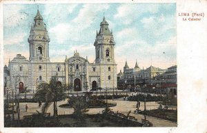 CATHEDRAL CHURCH LIMA PERU TO FRANCE POSTCARD 1913