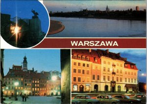 VINTAGE CONTINENTAL SIZE POSTCARD MULTIPLE VIEWS OF CITY OF WARSAW POLAND POSTED