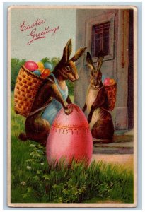 1908 Easter Greeting Anthropomorphic Rabbits Basket Eggs Birmingham AL Postcard