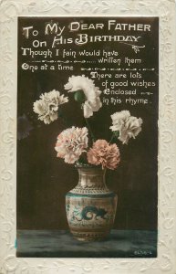 British friendship flowers greetings postcard Birthday wishes for father vase