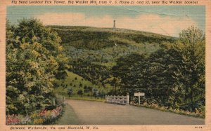 Vintage Postcard 1920's Bend Fire Tower Big Walker Mts. Bluefield West Virginia