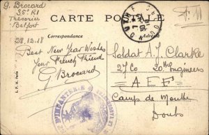 WWI Correspondence Mailed From Belfort to Camp de Mouthe Doubs France