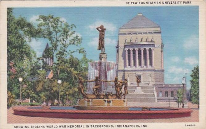 Indiana Indianapolis De Pew Fountain In University Park 1944 Curteich