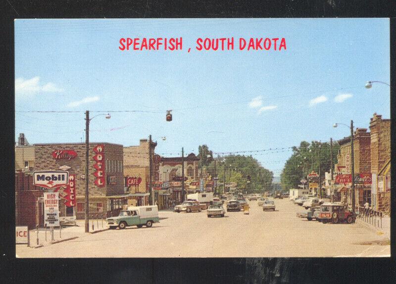 SPEARFISH SOUTH DAKOTA DOWNTOWN MAIN STREET SCENE 1960's CARS VINTAGE POSTCARD