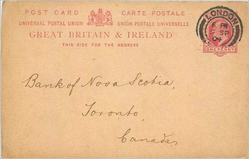 Entier Postal Stationery 1p London in 1904 for Toronto