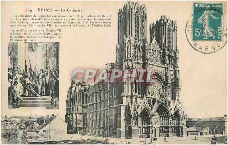 139 Old Postcard Reims cathedral Joan of Arc