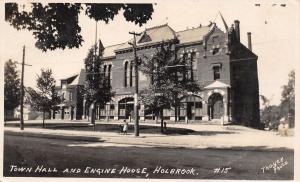 Holbrook Massachusetts~ c1910 RPPC Town Hall & Fire Engine House