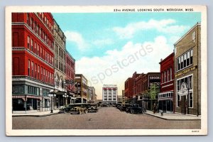 J91/ Meridian Mississippi Postcard c1930s 23rd Avenue Stores Autos 62