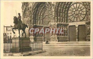 Old Postcard Reims City Renaissance Portal of the Cathedral and Statue Joan o...