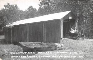 D51/ near Zanesville Ohio RPPC Postcard Covered Bridge Salt Creek c1950s Auto 3