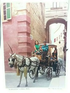 Vintage Postcard Horse Drawn Sightseeing Taxi Carriage a Korozzin at Mdina Malta