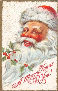 F61/ Santa Claus Merry Christmas Holiday Postcard c1910 Smiling Holly 6