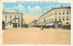 Postcard Ohio Fremont Front Hotel Fremont automobile Trolley Toledo 23-8335