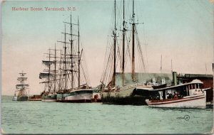 Yarmouth NS Harbour Scene Boats Ships Postcard H32 *as is