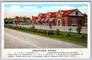 1920-30's ALEXANDRIA VIRGINIA VA PENN-DAW HOTEL MOTEL RESTAURANT POSTCARD