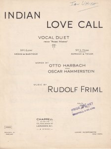 Indian Love Call Rudolf Friml 1940s Sheet Music